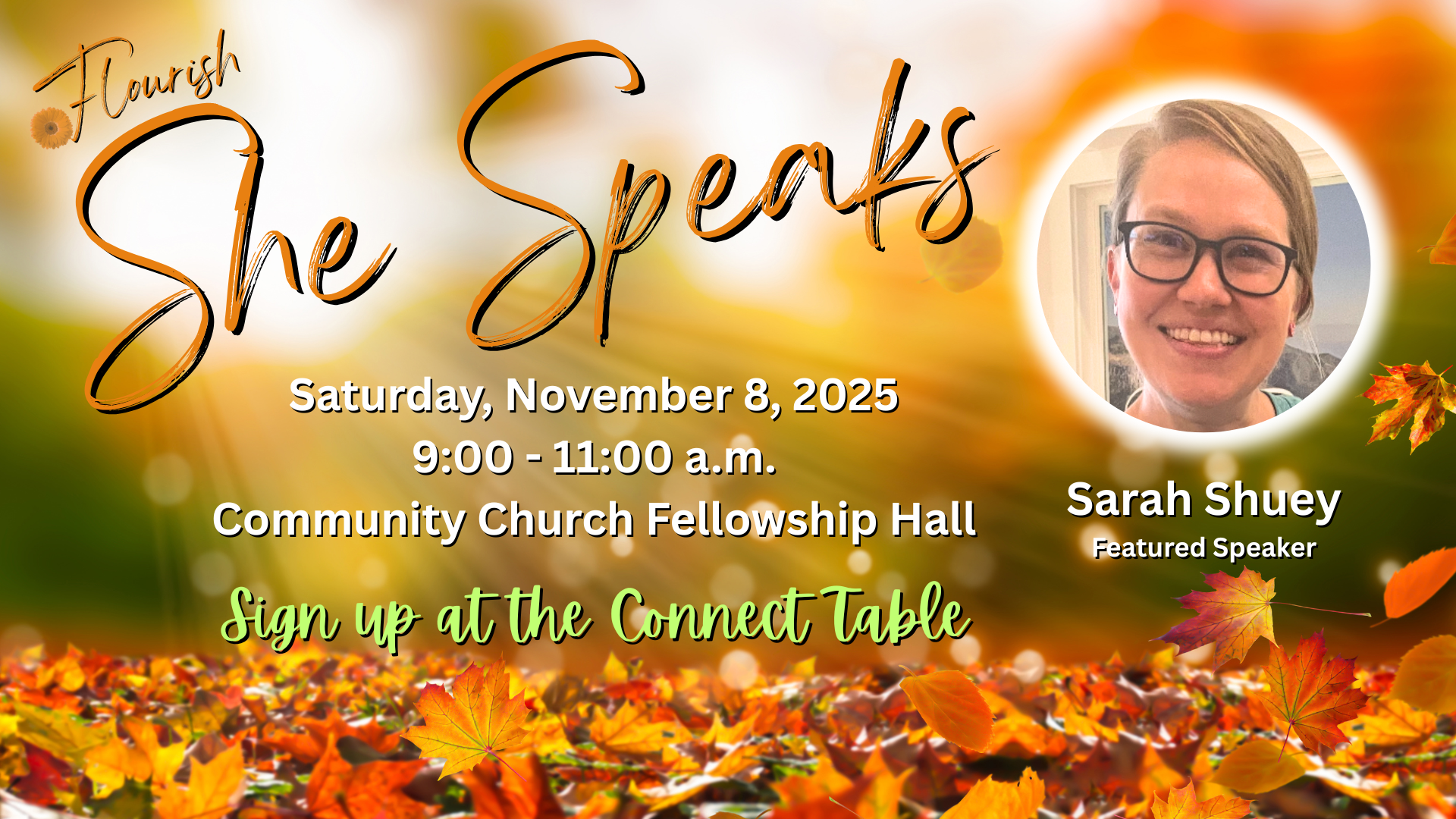 She Speaks November 8 Announcement Slide
